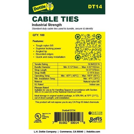 L.H. Dottie L.H. Dottie 14.5'' Natural Standard Duty Cable Tie, 100PK DT14